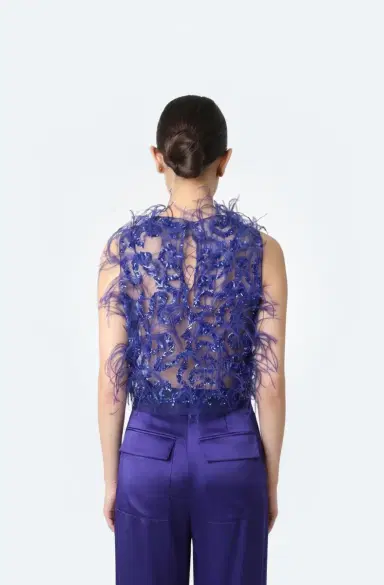 Lapointe Sequin & Feather Embroidery Cropped Tank | Thumbnail 2 Lapointe Sequin & Feather Embroidery Cropped Tank | Thumbnail 2