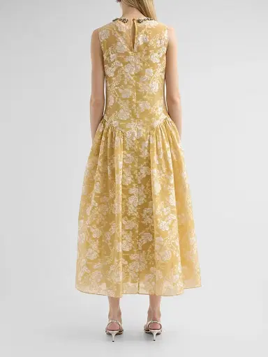 Cinq à Sept Women's Florence Floral Jacqaurd Midi-Dress - Ochre Muse White | Thumbnail 3 Cinq à Sept Women's Florence Floral Jacqaurd Midi-Dress - Ochre Muse White | Thumbnail 3