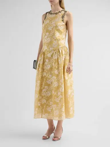 Cinq à Sept Women's Florence Floral Jacqaurd Midi-Dress - Ochre Muse White | Thumbnail 4 Cinq à Sept Women's Florence Floral Jacqaurd Midi-Dress - Ochre Muse White | Thumbnail 4
