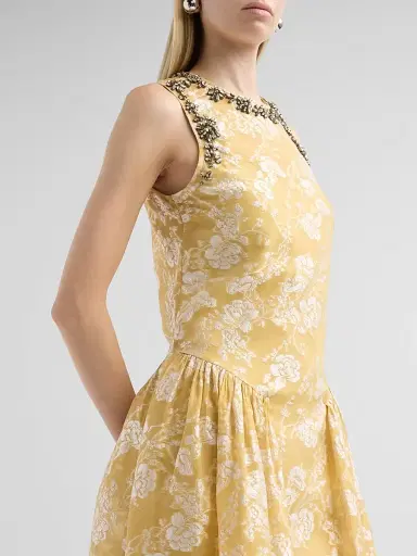 Cinq à Sept Women's Florence Floral Jacqaurd Midi-Dress - Ochre Muse White | Thumbnail 5 Cinq à Sept Women's Florence Floral Jacqaurd Midi-Dress - Ochre Muse White | Thumbnail 5