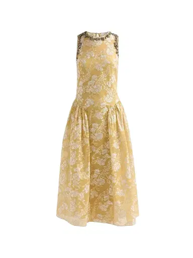 Cinq à Sept Women's Florence Floral Jacqaurd Midi-Dress - Ochre Muse White | Thumbnail 1 Cinq à Sept Women's Florence Floral Jacqaurd Midi-Dress - Ochre Muse White | Thumbnail 1