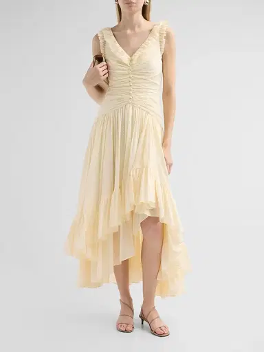 Cinq à Sept Women's Rosalba Cotton-Silk Gathered Midi-Dress - Gardenia | Thumbnail 2 Cinq à Sept Women's Rosalba Cotton-Silk Gathered Midi-Dress - Gardenia | Thumbnail 2