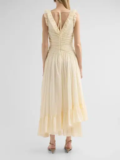 Cinq à Sept Women's Rosalba Cotton-Silk Gathered Midi-Dress - Gardenia | Thumbnail 3 Cinq à Sept Women's Rosalba Cotton-Silk Gathered Midi-Dress - Gardenia | Thumbnail 3