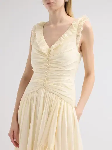 Cinq à Sept Women's Rosalba Cotton-Silk Gathered Midi-Dress - Gardenia | Thumbnail 5 Cinq à Sept Women's Rosalba Cotton-Silk Gathered Midi-Dress - Gardenia | Thumbnail 5
