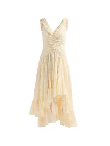 Cinq à Sept Women's Rosalba Cotton-Silk Gathered Midi-Dress - Gardenia | Thumbnail 1 Cinq à Sept Women's Rosalba Cotton-Silk Gathered Midi-Dress - Gardenia | Thumbnail 1