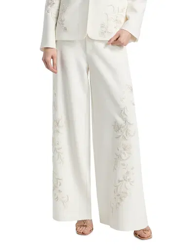 Cinq à Sept Women's Roxane Embroidered Wide-Leg Pants - Ivory Natural - Size 14 | Thumbnail 3 Cinq à Sept Women's Roxane Embroidered Wide-Leg Pants - Ivory Natural - Size 14 | Thumbnail 3