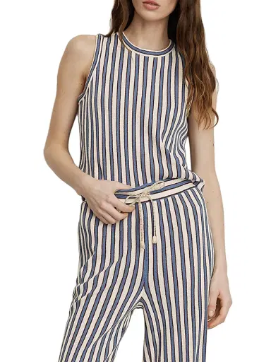 Veronica Beard Women's Dravin Striped Cotton-Blend Sleeveless Top - Ecru Bluefin Multi | Thumbnail 3 Veronica Beard Women's Dravin Striped Cotton-Blend Sleeveless Top - Ecru Bluefin Multi | Thumbnail 3