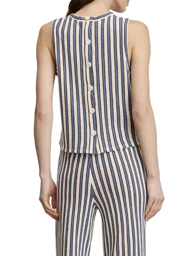 Veronica Beard Women's Dravin Striped Cotton-Blend Sleeveless Top - Ecru Bluefin Multi | Thumbnail 4 Veronica Beard Women's Dravin Striped Cotton-Blend Sleeveless Top - Ecru Bluefin Multi | Thumbnail 4