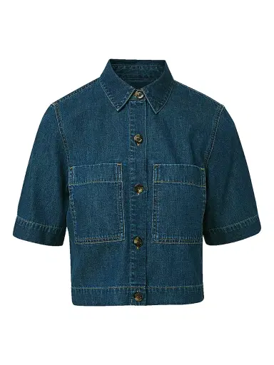 Veronica Beard Women's Spruce Denim Short-Sleeve Shirt - Starry Night | Thumbnail 1 Veronica Beard Women's Spruce Denim Short-Sleeve Shirt - Starry Night | Thumbnail 1