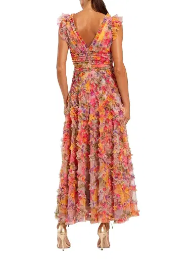Mac Duggal Women's Petite Floral Tulle Ruffle Maxi Dress Petite 14 | Thumbnail 2 Mac Duggal Women's Petite Floral Tulle Ruffle Maxi Dress Petite 14 | Thumbnail 2
