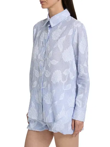 Generation Love Women's Malinda Floral Stripe Cotton Shirt - Light Blue White - Size Large | Thumbnail 4 Generation Love Women's Malinda Floral Stripe Cotton Shirt - Light Blue White - Size Large | Thumbnail 4