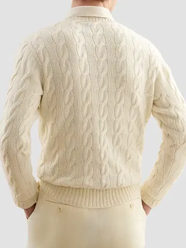 Ralph Lauren Purple Label Men's Cable-Knit Cashmere Crewneck Sweater - Classic Cream | Thumbnail 3 Ralph Lauren Purple Label Men's Cable-Knit Cashmere Crewneck Sweater - Classic Cream | Thumbnail 3
