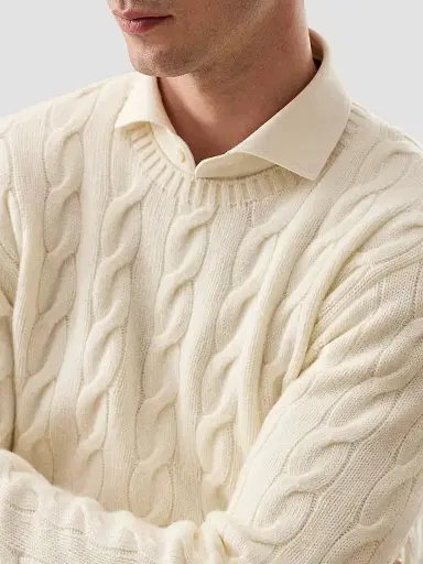 Ralph Lauren Purple Label Men's Cable-Knit Cashmere Crewneck Sweater - Classic Cream | Thumbnail 5 Ralph Lauren Purple Label Men's Cable-Knit Cashmere Crewneck Sweater - Classic Cream | Thumbnail 5