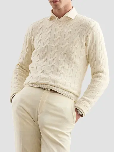 Ralph Lauren Purple Label Men's Cable-Knit Cashmere Crewneck Sweater - Classic Cream | Thumbnail 6 Ralph Lauren Purple Label Men's Cable-Knit Cashmere Crewneck Sweater - Classic Cream | Thumbnail 6