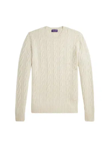 Ralph Lauren Purple Label Men's Cable-Knit Cashmere Crewneck Sweater - Classic Cream | Thumbnail 1 Ralph Lauren Purple Label Men's Cable-Knit Cashmere Crewneck Sweater - Classic Cream | Thumbnail 1