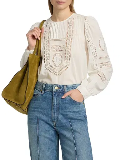 Ulla Johnson Women's Marlowe Open-Work Cotton Top - Pristine | Thumbnail 3 Ulla Johnson Women's Marlowe Open-Work Cotton Top - Pristine | Thumbnail 3