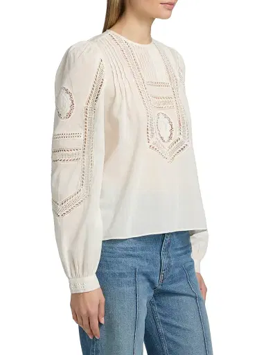 Ulla Johnson Women's Marlowe Open-Work Cotton Top - Pristine | Thumbnail 4 Ulla Johnson Women's Marlowe Open-Work Cotton Top - Pristine | Thumbnail 4