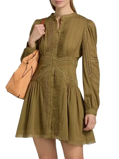 Ulla Johnson Women's Elysia Laced Cotton A-Line Minidress - Lichen - Size 16 | Thumbnail 3 Ulla Johnson Women's Elysia Laced Cotton A-Line Minidress - Lichen - Size 16 | Thumbnail 3