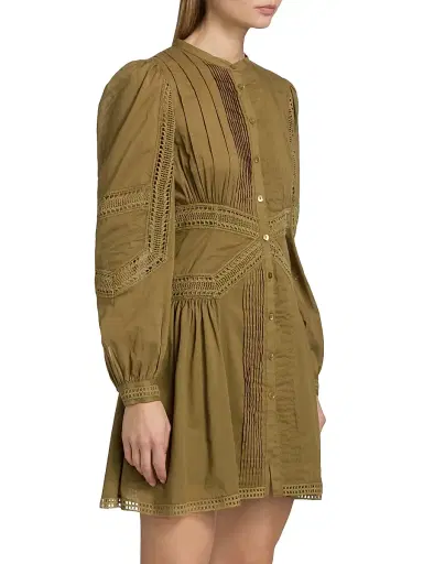Ulla Johnson Women's Elysia Laced Cotton A-Line Minidress - Lichen - Size 16 | Thumbnail 4 Ulla Johnson Women's Elysia Laced Cotton A-Line Minidress - Lichen - Size 16 | Thumbnail 4