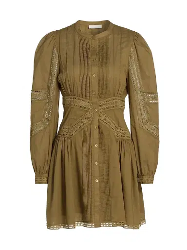 Ulla Johnson Women's Elysia Laced Cotton A-Line Minidress - Lichen - Size 16 | Thumbnail 1 Ulla Johnson Women's Elysia Laced Cotton A-Line Minidress - Lichen - Size 16 | Thumbnail 1