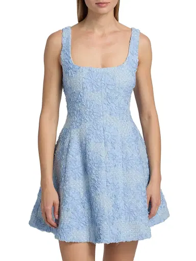 Milly Women's Minna Flower Appliqué Tweed Minidress - Light Blue | Thumbnail 3 Milly Women's Minna Flower Appliqué Tweed Minidress - Light Blue | Thumbnail 3
