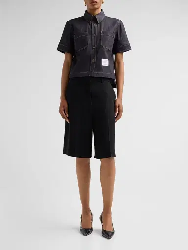 Thom Browne Women's Denim Button-Down Short-Sleeve Shirt - Navy | Thumbnail 2 Thom Browne Women's Denim Button-Down Short-Sleeve Shirt - Navy | Thumbnail 2