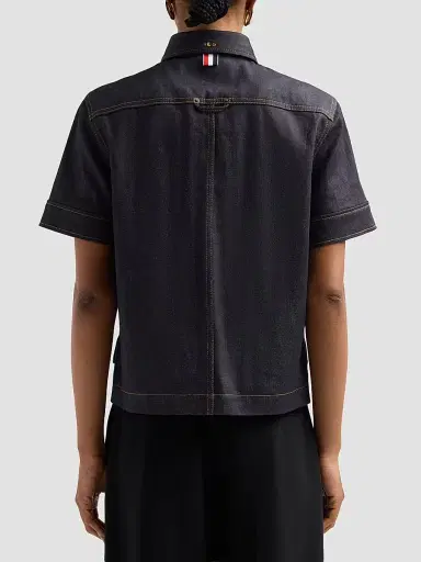 Thom Browne Women's Denim Button-Down Short-Sleeve Shirt - Navy | Thumbnail 3 Thom Browne Women's Denim Button-Down Short-Sleeve Shirt - Navy | Thumbnail 3