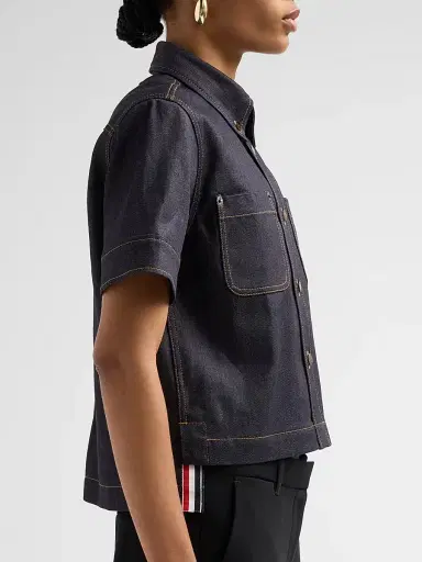 Thom Browne Women's Denim Button-Down Short-Sleeve Shirt - Navy | Thumbnail 5 Thom Browne Women's Denim Button-Down Short-Sleeve Shirt - Navy | Thumbnail 5
