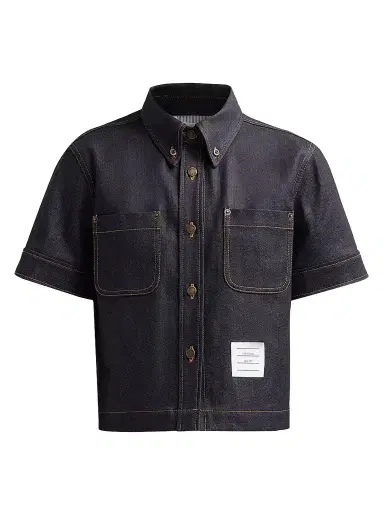 Thom Browne Women's Denim Button-Down Short-Sleeve Shirt - Navy | Thumbnail 1 Thom Browne Women's Denim Button-Down Short-Sleeve Shirt - Navy | Thumbnail 1