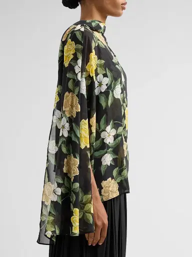 Ungaro Women's Anabella Draped Floral Chiffon Blouse - Black Multi - Size XXL | Thumbnail 5 Ungaro Women's Anabella Draped Floral Chiffon Blouse - Black Multi - Size XXL | Thumbnail 5