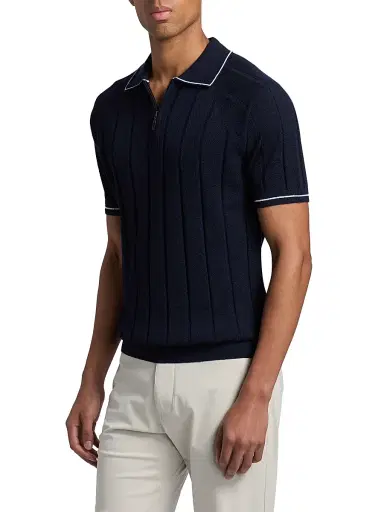 Saks Fifth Avenue Men's Terry Rib-Knit Zip Polo Shirt - Navy - Size XXL | Thumbnail 4 Saks Fifth Avenue Men's Terry Rib-Knit Zip Polo Shirt - Navy - Size XXL | Thumbnail 4