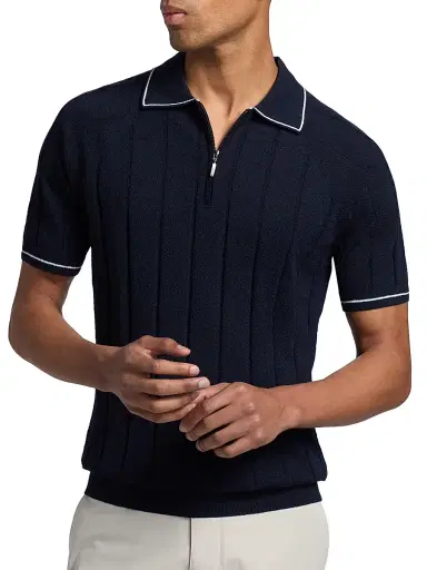 Saks Fifth Avenue Men's Terry Rib-Knit Zip Polo Shirt - Navy - Size XXL | Thumbnail 6 Saks Fifth Avenue Men's Terry Rib-Knit Zip Polo Shirt - Navy - Size XXL | Thumbnail 6