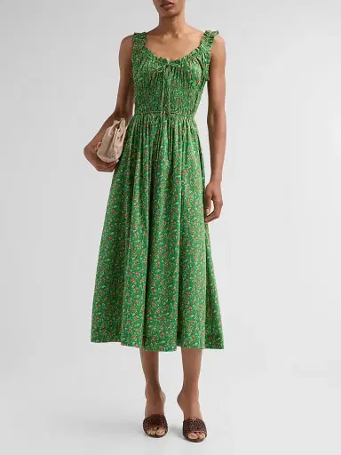 DÔEN Women's Emmaretta Floral Cotton Dress - Emerald Jardin Du Chateau | Thumbnail 2 DÔEN Women's Emmaretta Floral Cotton Dress - Emerald Jardin Du Chateau | Thumbnail 2