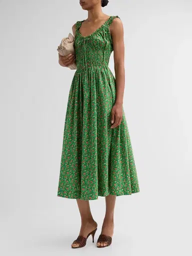 DÔEN Women's Emmaretta Floral Cotton Dress - Emerald Jardin Du Chateau | Thumbnail 4 DÔEN Women's Emmaretta Floral Cotton Dress - Emerald Jardin Du Chateau | Thumbnail 4