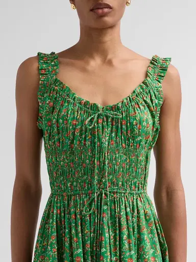 DÔEN Women's Emmaretta Floral Cotton Dress - Emerald Jardin Du Chateau | Thumbnail 5 DÔEN Women's Emmaretta Floral Cotton Dress - Emerald Jardin Du Chateau | Thumbnail 5