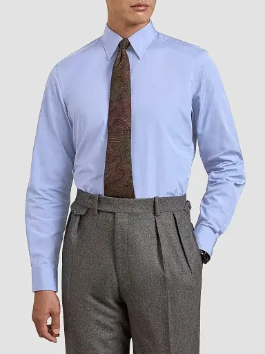Ralph Lauren Purple Label Men's End-on-End Cotton Shirt - Medium Blue - Size 16 | Thumbnail 2 Ralph Lauren Purple Label Men's End-on-End Cotton Shirt - Medium Blue - Size 16 | Thumbnail 2