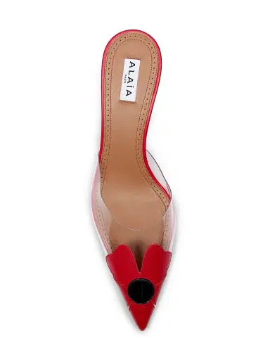 Alaïa Women's Bloom 60MM Flower-Appliqué Leather Mules - Rouge Noir - Size 12 | Thumbnail 4 Alaïa Women's Bloom 60MM Flower-Appliqué Leather Mules - Rouge Noir - Size 12 | Thumbnail 4