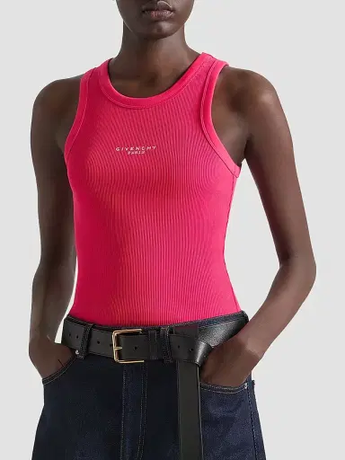 Givenchy Women's Slim Fit Tank Top in Cotton with Paris Print - Lipstick Pink | Thumbnail 4 Givenchy Women's Slim Fit Tank Top in Cotton with Paris Print - Lipstick Pink | Thumbnail 4