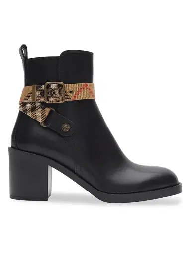 Burberry Women's Huntley Check-Strap Leather Ankle Boots | Thumbnail 1 Burberry Women's Huntley Check-Strap Leather Ankle Boots | Thumbnail 1