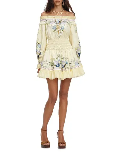 Self-Portrait Women's Smocked Floral Cotton-Silk Off-The-Shoulder Minidress | Thumbnail 2 Self-Portrait Women's Smocked Floral Cotton-Silk Off-The-Shoulder Minidress | Thumbnail 2