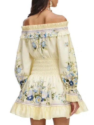 Self-Portrait Women's Smocked Floral Cotton-Silk Off-The-Shoulder Minidress | Thumbnail 5 Self-Portrait Women's Smocked Floral Cotton-Silk Off-The-Shoulder Minidress | Thumbnail 5