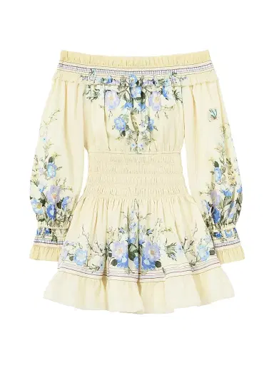 Self-Portrait Women's Smocked Floral Cotton-Silk Off-The-Shoulder Minidress | Thumbnail 1 Self-Portrait Women's Smocked Floral Cotton-Silk Off-The-Shoulder Minidress | Thumbnail 1