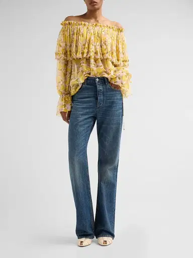Chloé Women's Floral Silk Off-the-Shoulder Top - White Yellow | Thumbnail 2 Chloé Women's Floral Silk Off-the-Shoulder Top - White Yellow | Thumbnail 2