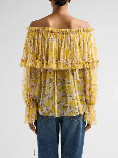 Chloé Women's Floral Silk Off-the-Shoulder Top - White Yellow | Thumbnail 3 Chloé Women's Floral Silk Off-the-Shoulder Top - White Yellow | Thumbnail 3
