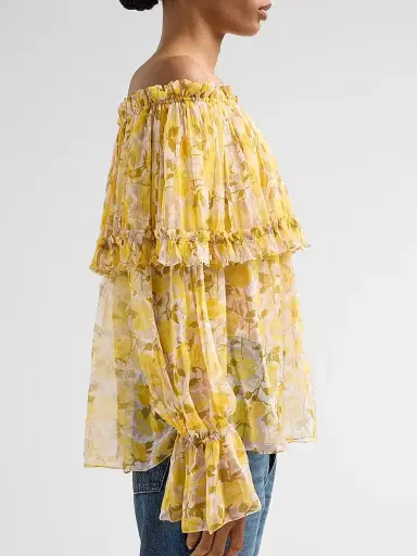 Chloé Women's Floral Silk Off-the-Shoulder Top - White Yellow | Thumbnail 5 Chloé Women's Floral Silk Off-the-Shoulder Top - White Yellow | Thumbnail 5