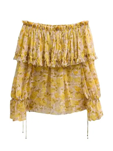 Chloé Women's Floral Silk Off-the-Shoulder Top - White Yellow | Thumbnail 1 Chloé Women's Floral Silk Off-the-Shoulder Top - White Yellow | Thumbnail 1