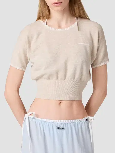 Miu Miu Women's Cashmere Sweater - Beige Khaki | Thumbnail 2 Miu Miu Women's Cashmere Sweater - Beige Khaki | Thumbnail 2