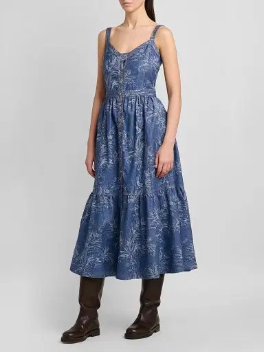 Etro Women's Paisley Denim Midi Dress - Blue - Size 12 | Thumbnail 4 Etro Women's Paisley Denim Midi Dress - Blue - Size 12 | Thumbnail 4