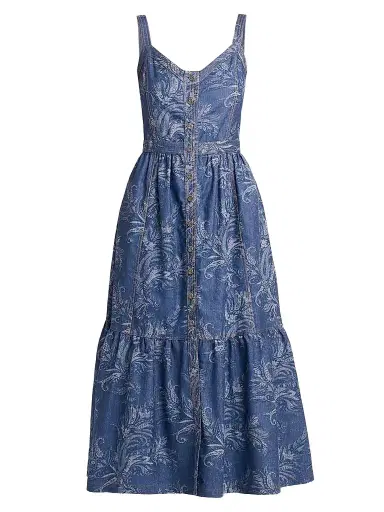Etro Women's Paisley Denim Midi Dress - Blue - Size 12 | Thumbnail 1 Etro Women's Paisley Denim Midi Dress - Blue - Size 12 | Thumbnail 1