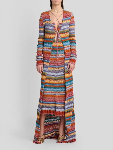 Etro Women's Striped Pointelle Knit Midi Dress - Size 12 | Thumbnail 2 Etro Women's Striped Pointelle Knit Midi Dress - Size 12 | Thumbnail 2